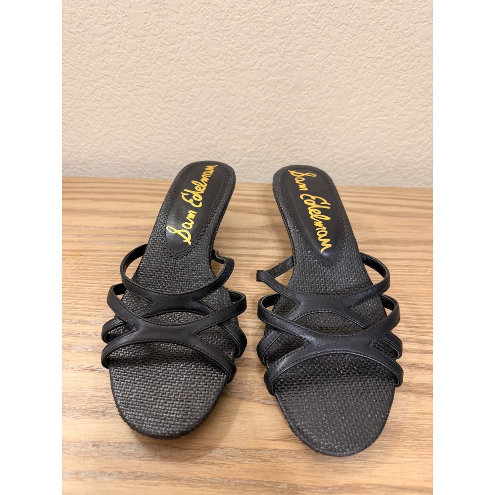 Sam Edelman Camille Black Leather Strappy Kitten Heel Sandals Womens 8.5 M. 0127